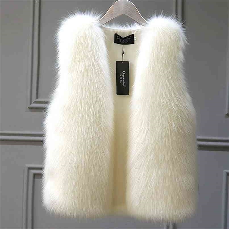 Winter Female Fur Vest Coat Warm White Black Gray Jacket Large Size 2XL Sleeveless 210819