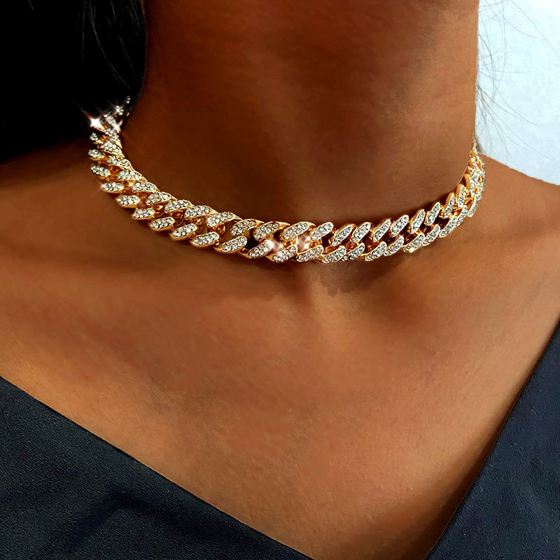 Choucong Hip Hop Bling Fashion Chains Jewelry Mens Gold Silver Miami Cuban Link Chain Necklaces Diamond Crystal Iced Out Chian Women Men Necklace Gift