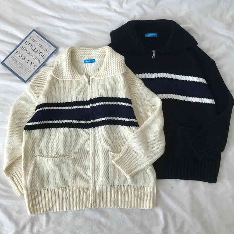 men's sweaters 2 colours autumn and winter korean style turn down collar stripe thick zipper knitted cardigans womens sweaters (c8540), White;black
men's sweaters 2 colours autumn and winter korean style turn down collar stripe thick zipper knitted cardigans womens sweaters (c8540), White;black