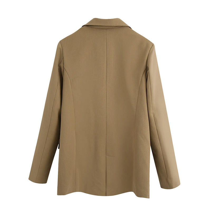 Casual Brown Blazer Women Outerwear Double Breasted Fashion Lady Blazer Suit Long Sleeve Office Wear Coat Femme Veste 210414