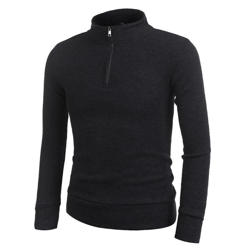 Men Stand Collar Long Sleeve 1/4 Zip Front Zipper Pullover Textured Casual Sweaters Men's