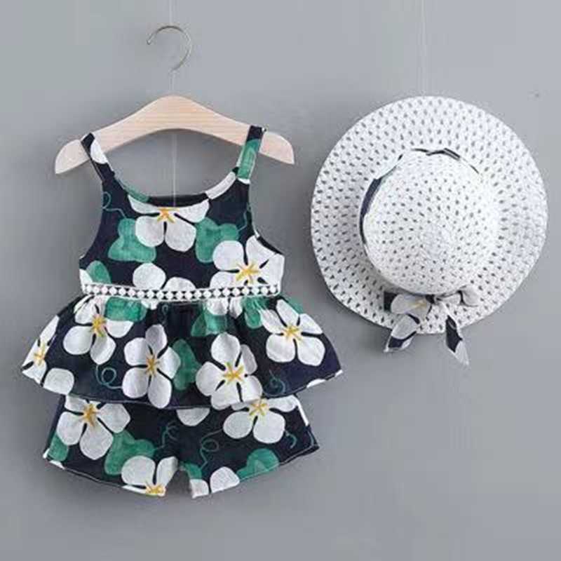Summer 3-piece Toddler Girl Fruit Lemon Top and Shorts Set with Hat 210528
