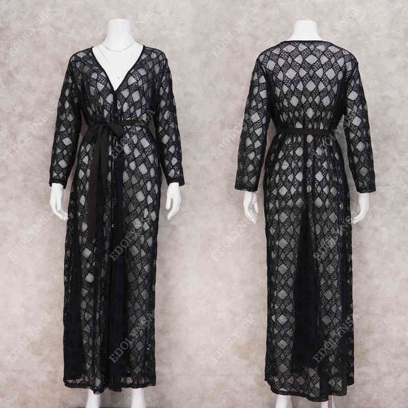 Long Lace Beach Cover up Robe de Plage Swimsuit Saida Praia longa Women Bathing suit cover Tunics for #Q974 210420