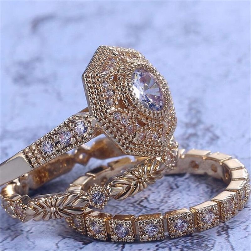 Choucong Brand Wedding Rings Top Sell 3Pcs Vintage Jewelry 925 Sterling Silver&Gold Fill Round Cut White Eternity 3A Cubic Zircon Women Bridal Ring Se