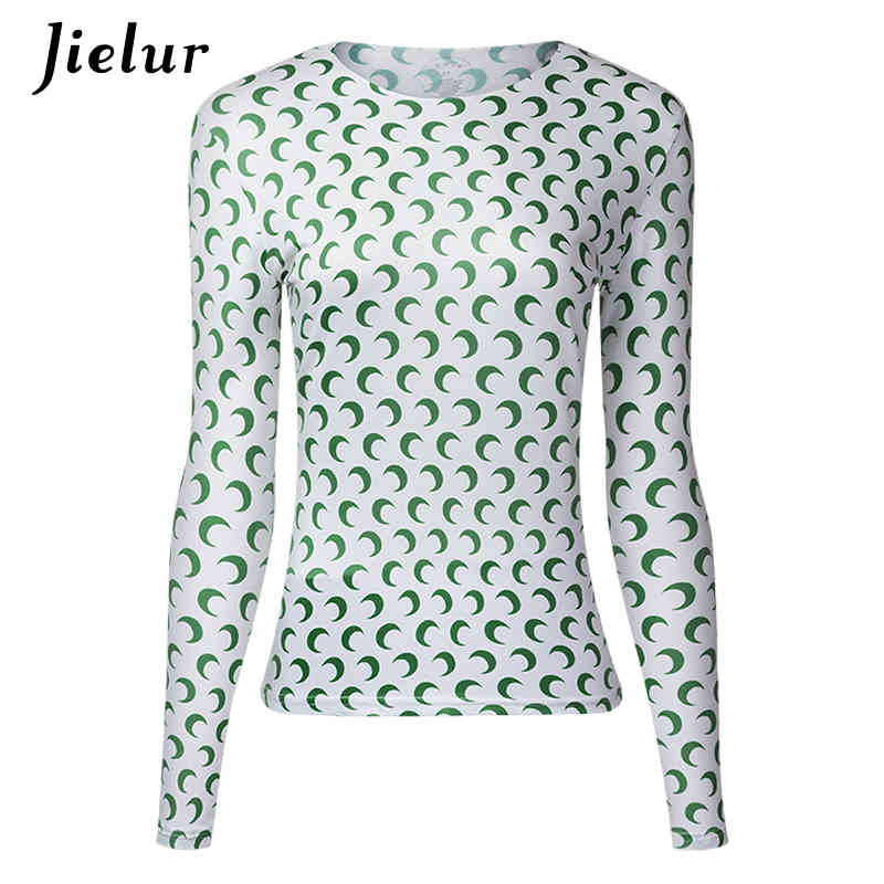 Jielur Moon Printed Long Sleeve Women T-shirts Slim Plus Size Basic Fashion 5 Colors Tshirt Female S-4XL Casual Tee Shirt Femme 210406