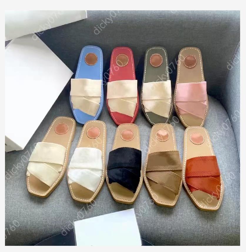 Luxury Slides Sandals Woody Mules Designer Slide Slipper Sandal Women Fashion Black Beige Letter Flats Fabric Outdoor Leather Sole Flip Flops Slippers with box