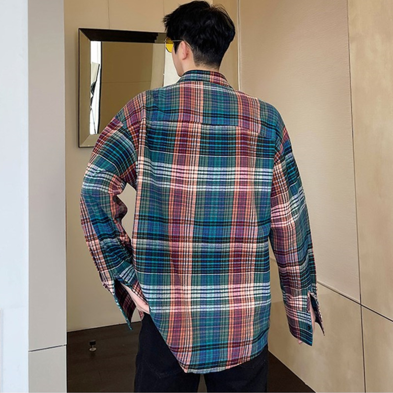 IEFB Men's Wear Vintage Red Plaid Long Sleeve Shirt Loose Big Size Turn Down Collar Single Breasted Blouse Tops For Male 9Y5552 210524