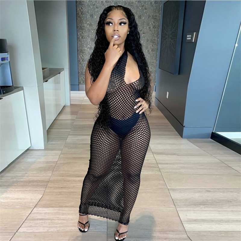 Stylish Streetwear Sexy Maix Dress Spring Summer Women Turtleneck Long Sleeve Mesh See-through Vestidos Party Club Clothes 210224