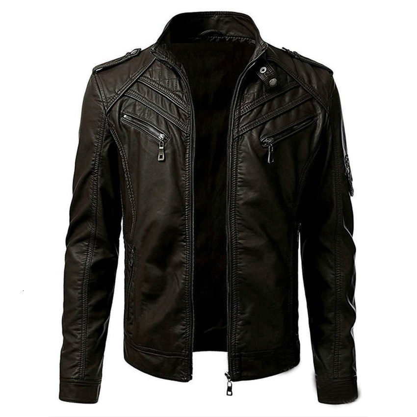 IEFB /men's clothing casual black PU leather jackets male stitching stand collar S - 5XL size long sleeve zipper coat Y3674 210524