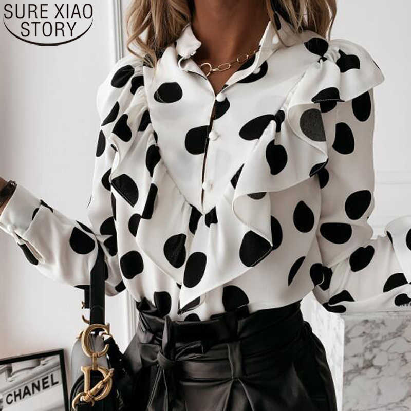 Spring Long Sleeve Ruffled V-neck Blouse Women Office Lady Chiffon Polka Dot Women Shirts Fashion Ladies Autumn Clothing 210527, Big white black spot
Spring Long Sleeve Ruffled V-neck Blouse Women Office Lady Chiffon Polka Dot Women Shirts Fashion Ladies Autumn Clothing 210527, Big white black spot