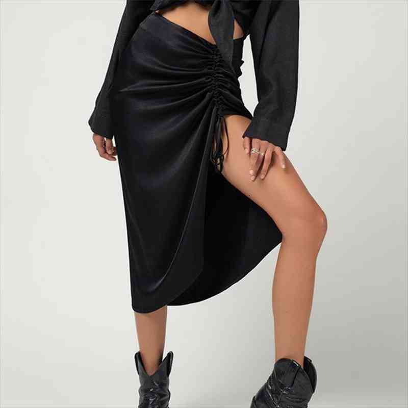 womens satin shirring midi skirts asymmetrical high waist lace up zipper women skirt elegant fashion party long skirts, Black
womens satin shirring midi skirts asymmetrical high waist lace up zipper women skirt elegant fashion party long skirts, Black