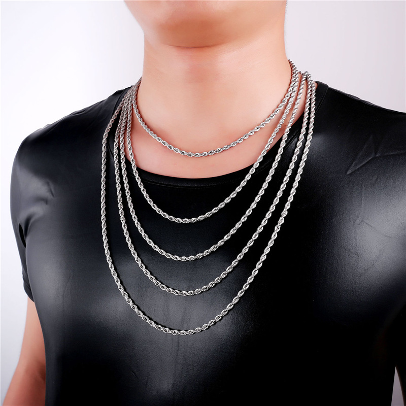 Gold Chains Fashion Stainless Steel Hip Hop Jewelry Rope Chain Mens Necklace