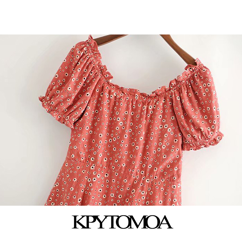 Women Sweet Fashion Floral Print Button-up Mini Dress Puff Sleeves With Lining Female Dresses Vestidos 210420