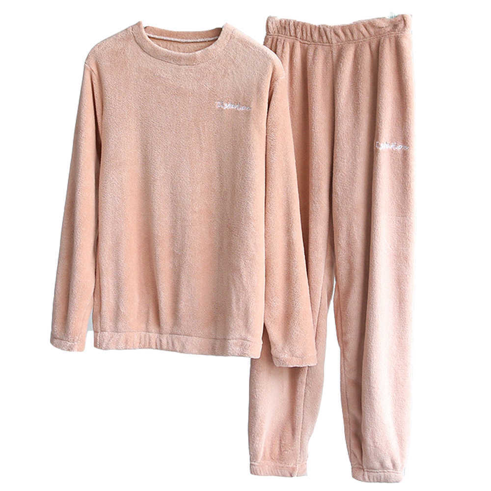 Women Pajamas Set Winter Warm Flannel Pajamas Homewear Thick Female Sleepwear Plush Pyjamas Suit Sweatshirt Hoodies Solid Color 210924