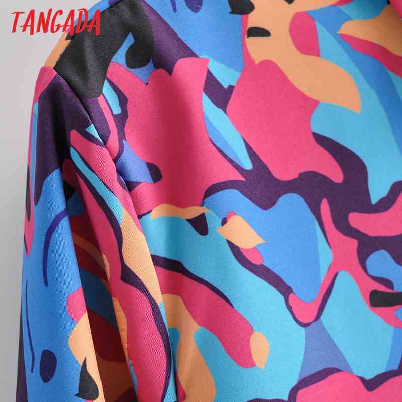 Women Retro High Street Print Chiffon Shirt Blouse Turn Down Collar Long Sleeve Chic Female Tops 1F183 210416