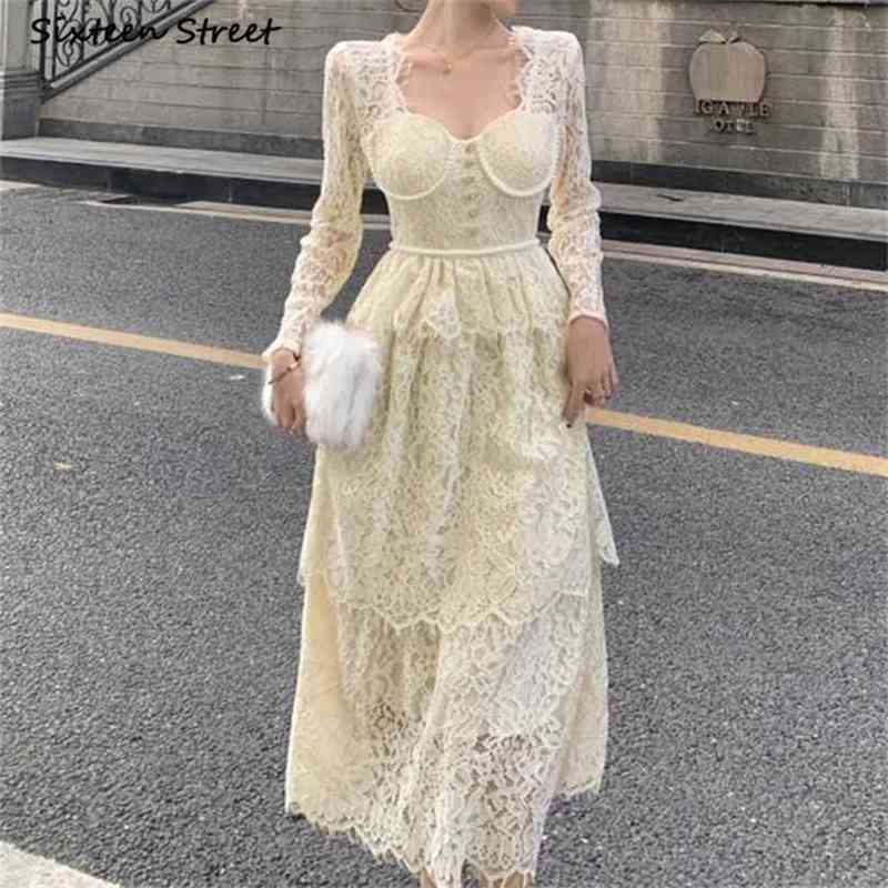 Vintage Apricot Dresses Woman Diamond Button High Waist Lace Clothing Long-sleeve Spring Elegant Party Female 210603, Brown
Vintage Apricot Dresses Woman Diamond Button High Waist Lace Clothing Long-sleeve Spring Elegant Party Female 210603, Brown