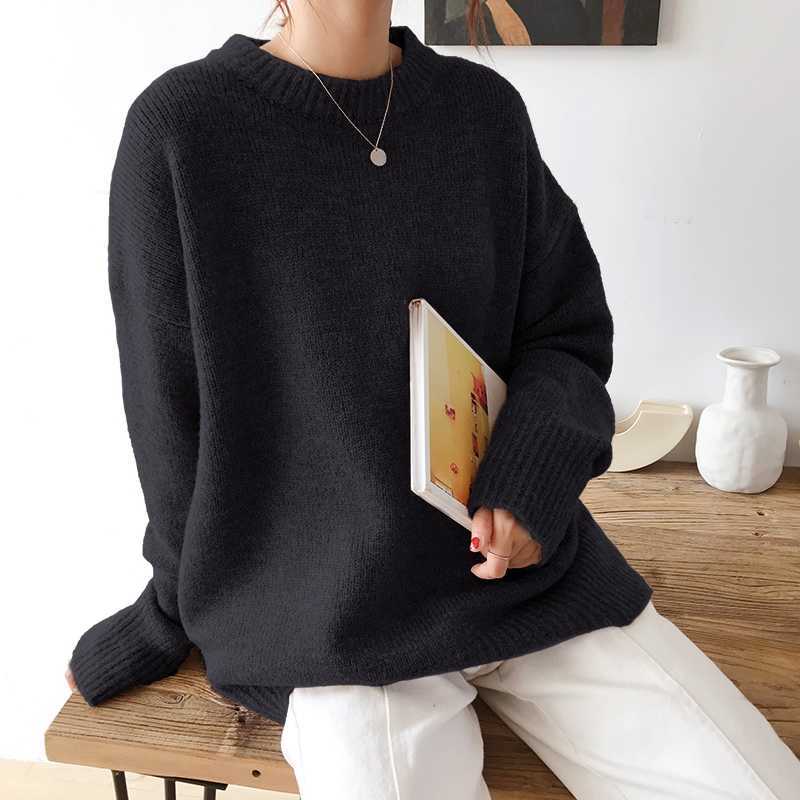 Hirsionsan Winter Oversized Sweater Women Elegant Knitted Basic Pullovers O Neck Loose Soft Female Cashmere Jumper 210918