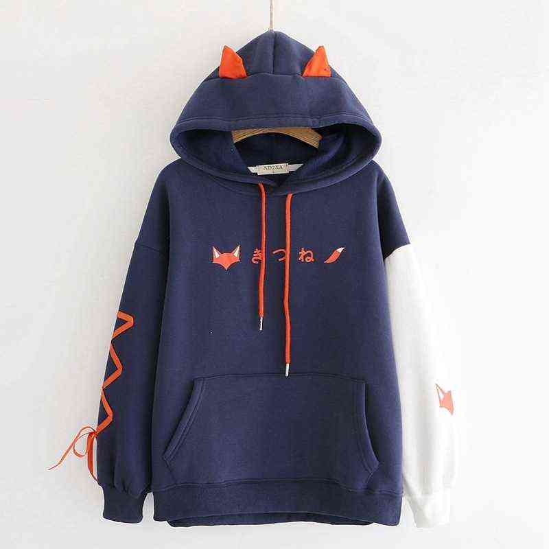 Harajuku Sweet Cotton Hooded Sweatshirt Spring Autumn Print Loose Hoodies Student Cute Fleece With Horns Clothing 211109