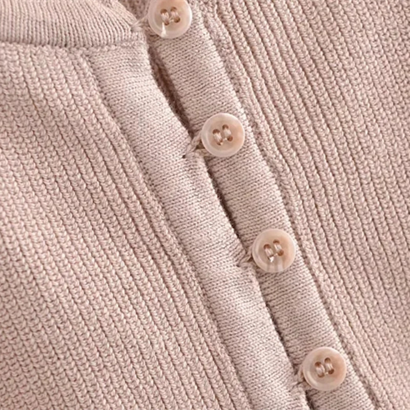 Women Fashion Solid Long Sleeve Cardigan Spring Square Colalr Crop Knit Top Buttons Short Sweater Elegant Female Chic Tops 210521wtt