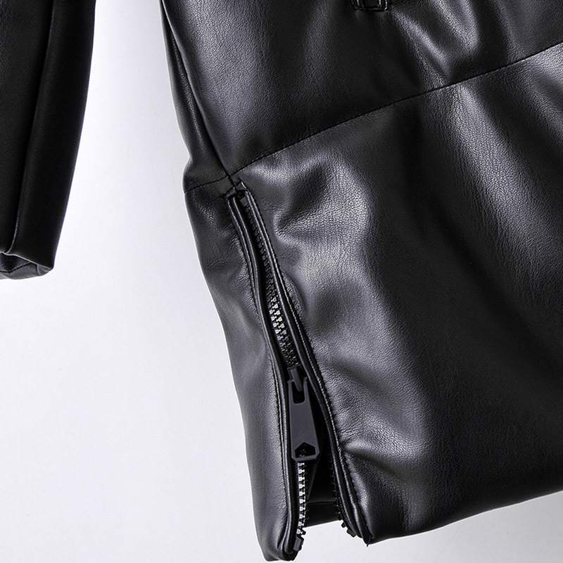 Winter Casual Faux Leather Black Coat Women Long Sleeve Thick Warm Jacket Lady Pu Leather Midi Long Hooded Tops 210414