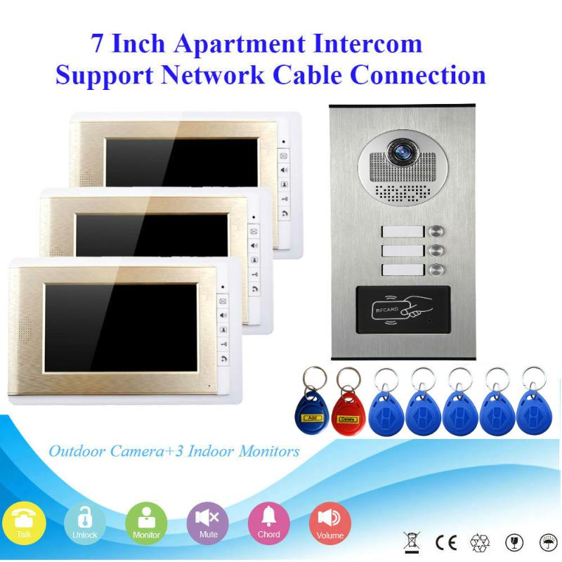 

Video Door Phones Intercom 7''Inch Monitor Wired Doorbell Phone System RFID Access 2~3 1 Camera For Home