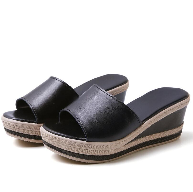 

2021 Women Sandals Casual Summer Shoes Woman Peep Toe Slippers Soft Bottom Wedges For, Black