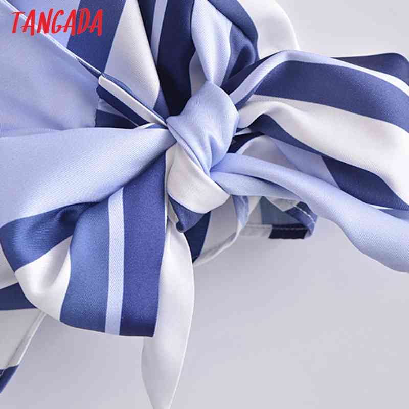 Women Blue Striped Print Summer Blouse Short Sleeve Chic Female Crop Shirt Blusas Femininas JE17 210416