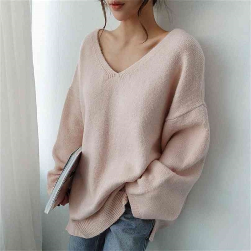 Women Korean Style Sweaters Spring Autumn V Neck Loose Knitted Top Ladies Pink Oversized Sweater Pullover Harajuku 210525
Women Korean Style Sweaters Spring Autumn V Neck Loose Knitted Top Ladies Pink Oversized Sweater Pullover Harajuku 210525