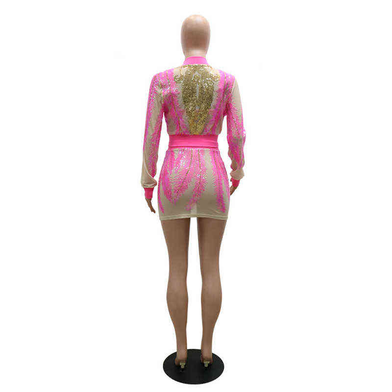 Beyprern Chic Sequins Skirt Set And Matching Jacket 3 Pieces Suits Womens Sequins Bodycon Matching Set Birthday Outfits 211109