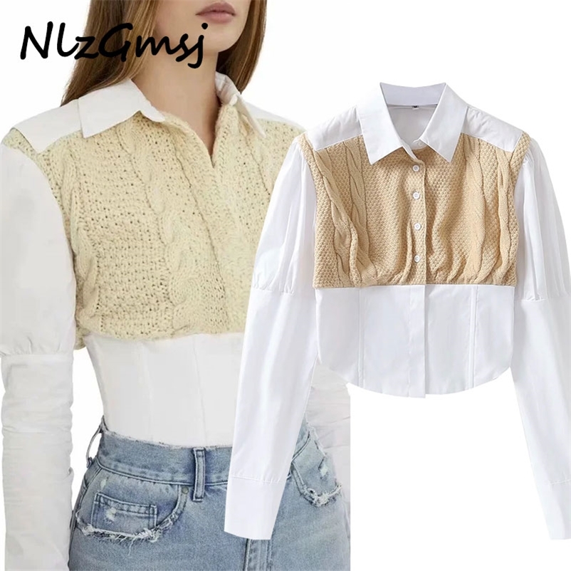 Blouse Women Retro Knit Patchwork Romantic Shirt Long Sleeve Chic Female Crop Tops 210628, As picture
Blouse Women Retro Knit Patchwork Romantic Shirt Long Sleeve Chic Female Crop Tops 210628, As picture