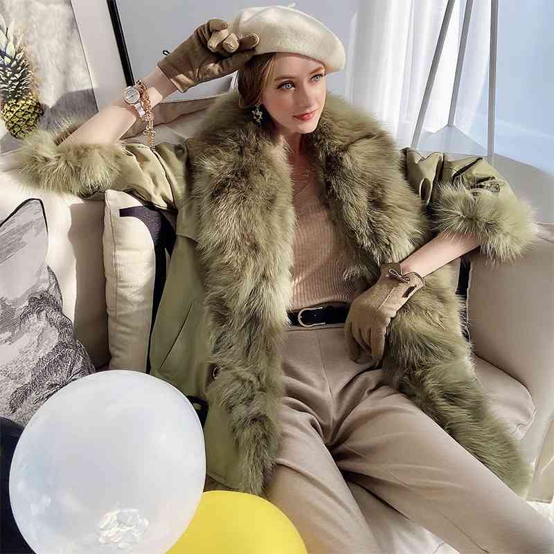 Dabuwawa Thick Warm Raccoon Dog Fur Jacket Coat Women Double Breasted Jacket Female Overcoat Casual Winter Coat Ladies DT1DPK009 210520