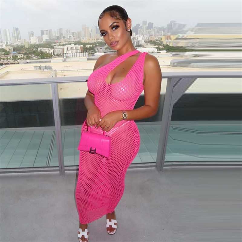 Stylish Streetwear Sexy Maix Dress Spring Summer Women Turtleneck Long Sleeve Mesh See-through Vestidos Party Club Clothes 210224