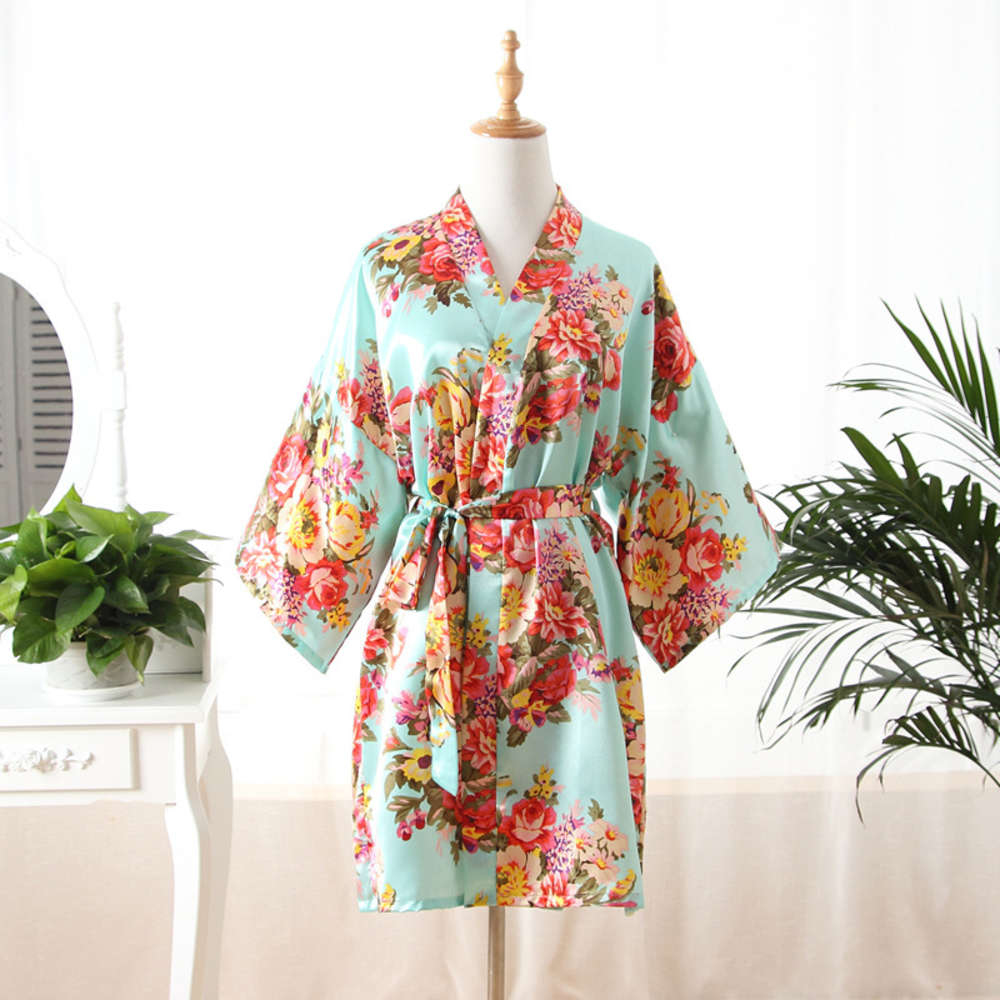 Summer adult Satin peony robe bridal bath peacock kimono
