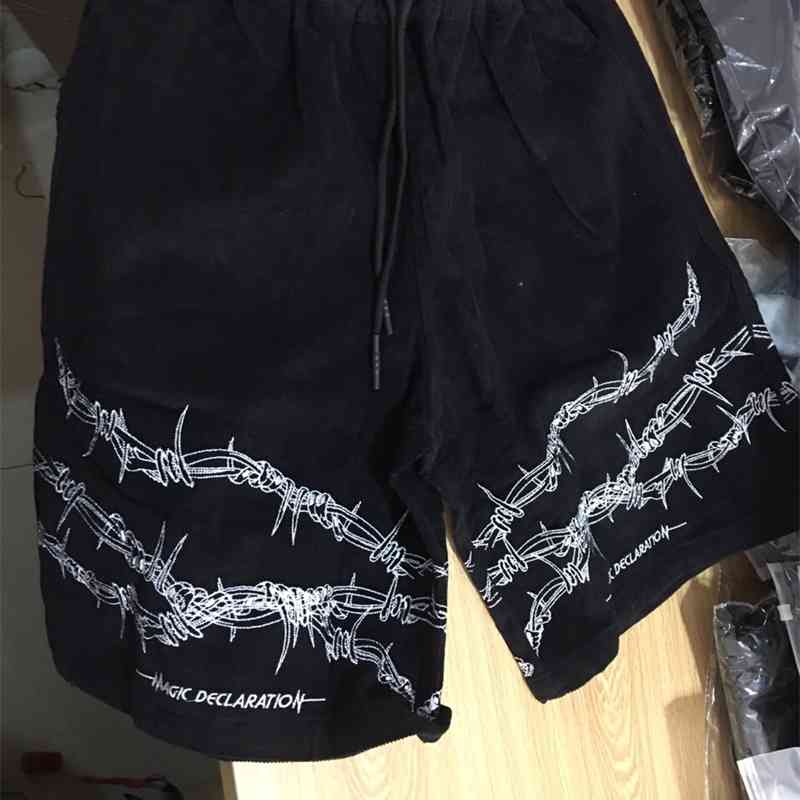 IEFB Men's Wear High Street Hip-hop Embroidery Black Personality Gothic Shorts Knee Length Pants For Men Qulity 9Y1308 210629