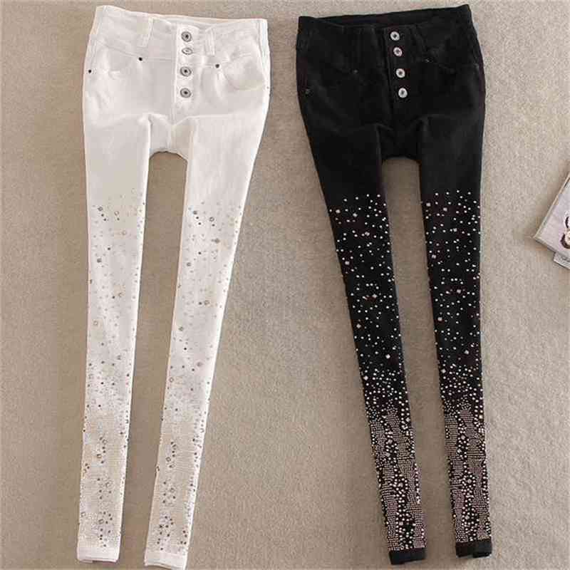 cotton jean high waist single breasted denim pants feet pencil plus size 210629, White
cotton jean high waist single breasted denim pants feet pencil plus size 210629, White