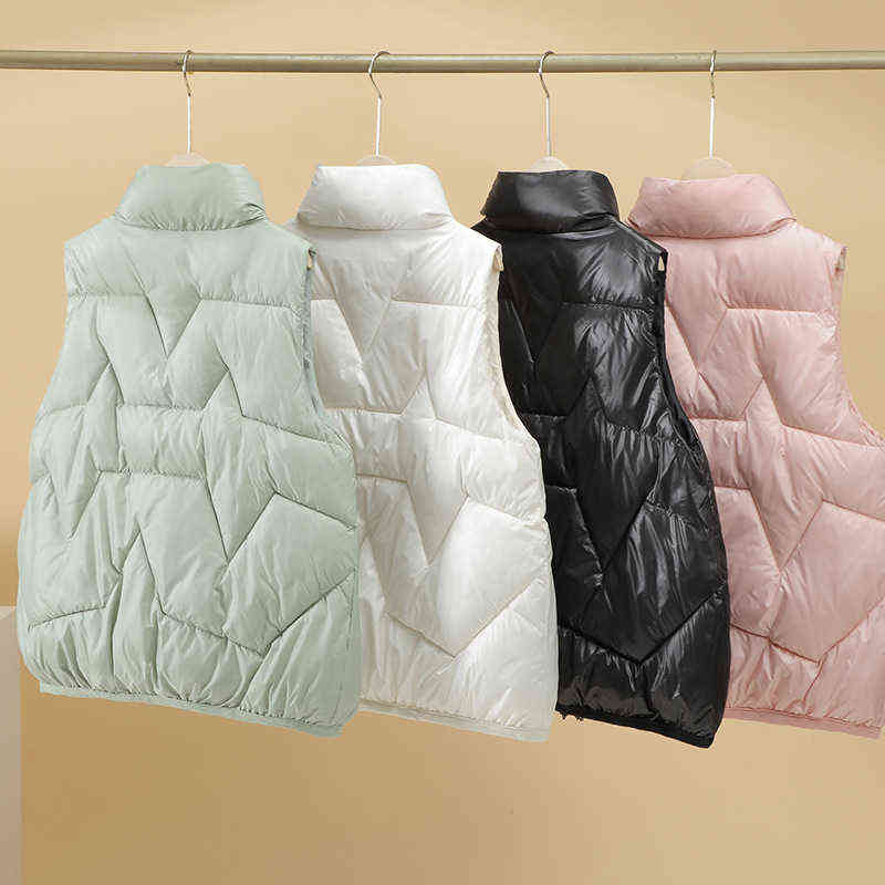 Autumn Winter Vest Solid Colors Casual Waistcoat Stand Collar Ligh Ultra Windproof Outwear Women Puffer Jacket Plus Size 211120