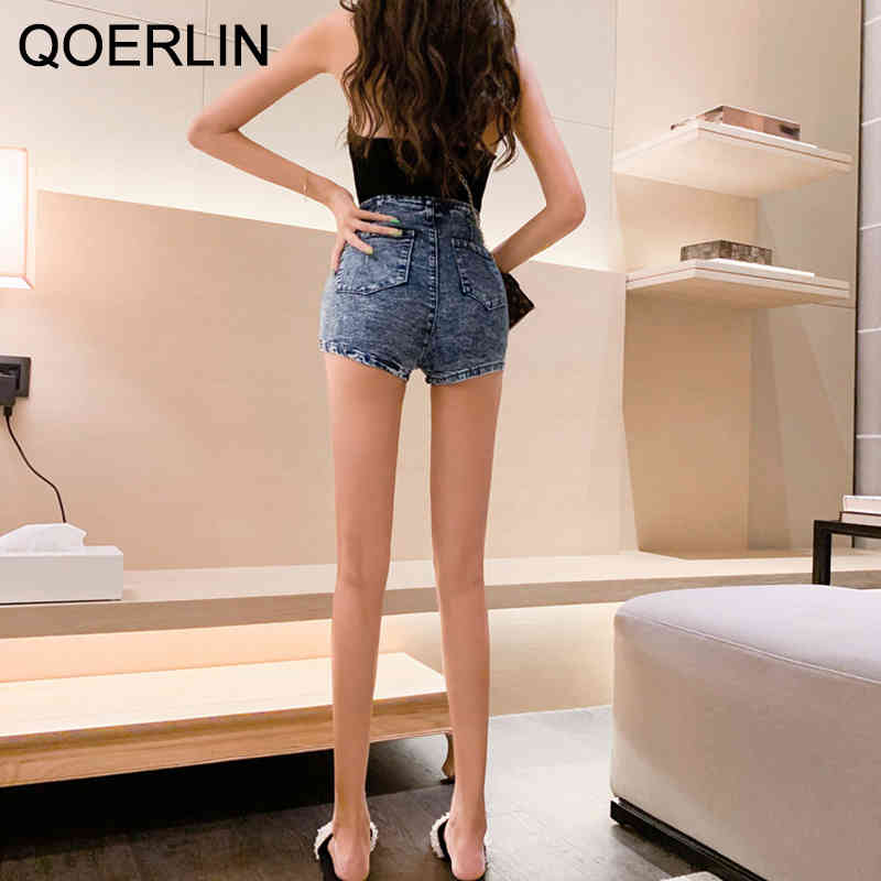 QOERLIN Vintage High Stretch Skinny Denim Shorts Sexy High Waist Tight Hip Plus Size Black Jeans Shorts Women Korean Style SL 210412