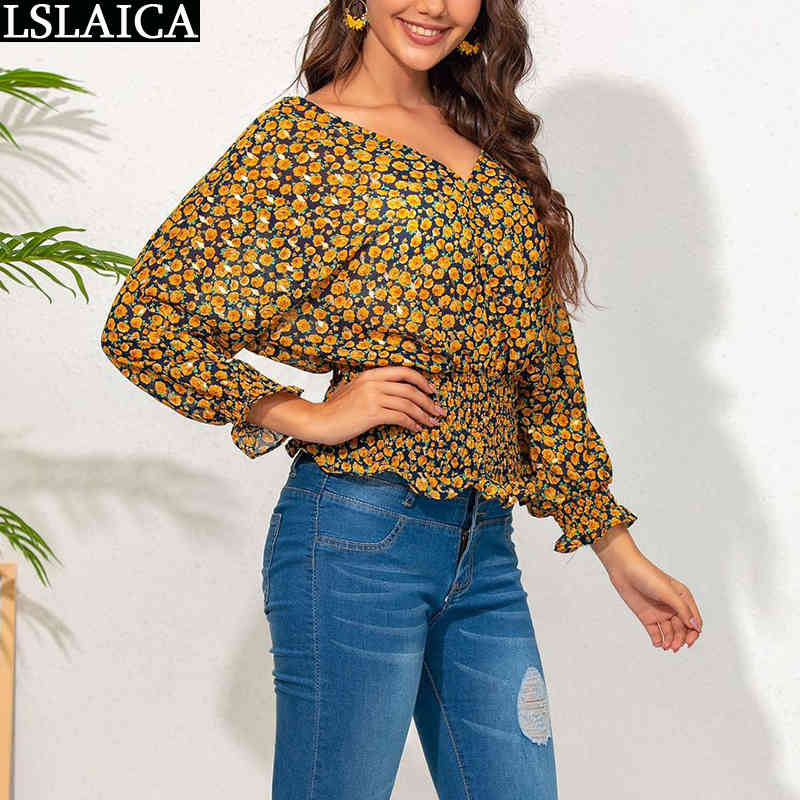 Women Shirts Blouses Fashion Floral Print Long Sleeve V Neck Female Tops Sexy Plus Size Autumn Casual Office Lady Blusas 210520