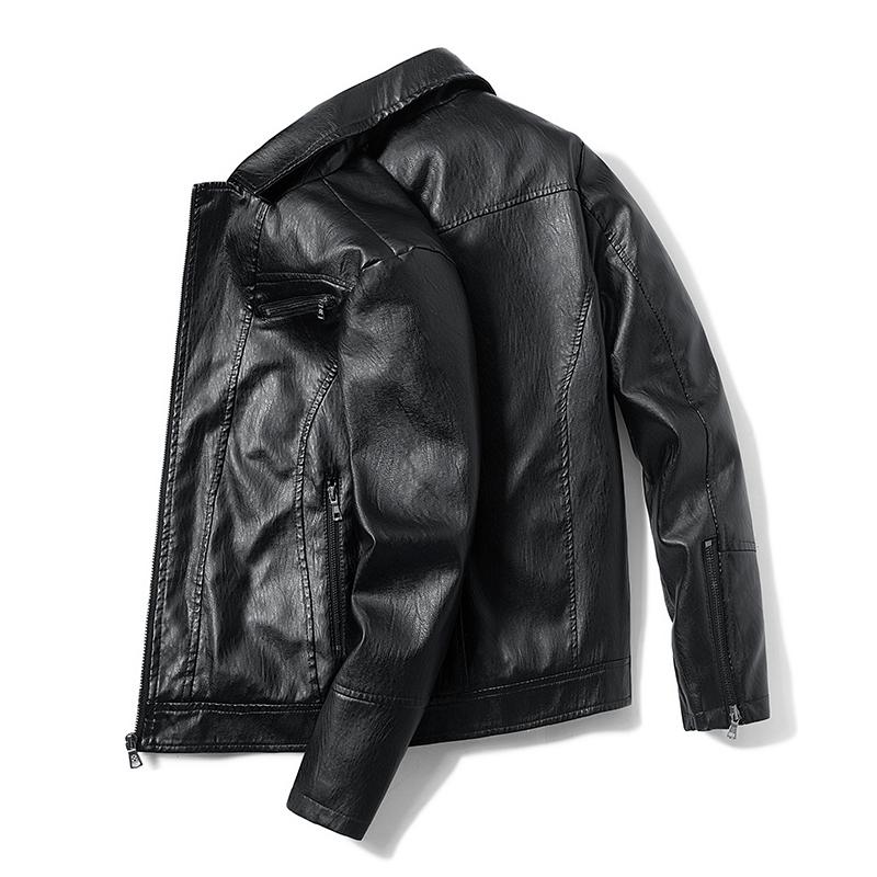 Men Spring Brand Causal Vintage Leather Jacket Coat Outfit Design Motor Biker Zip Pocket PU Men's Jackets