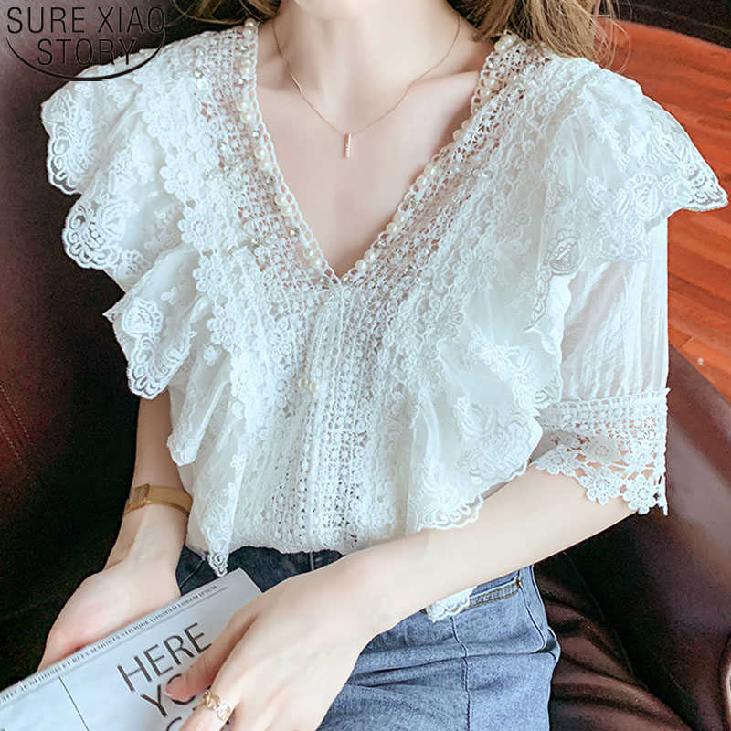 Summer V-neck Lace Blouse Women Loose Shirts Korean Fashion White Tops Ladies Short-sleeved Fairy Shirt Tops 14887 210527
Summer V-neck Lace Blouse Women Loose Shirts Korean Fashion White Tops Ladies Short-sleeved Fairy Shirt Tops 14887 210527