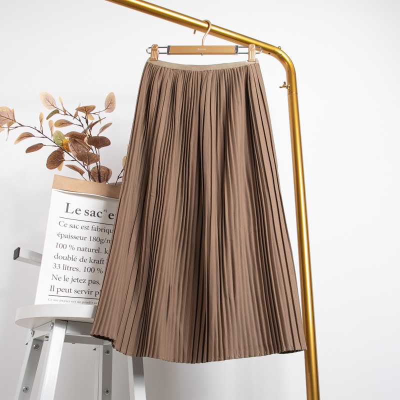 Elegant Vintage Skirts For Women Korean Style Spring Autumn Super Quality High Waist Black Skirt Midi Pleated Skirt Female 210415