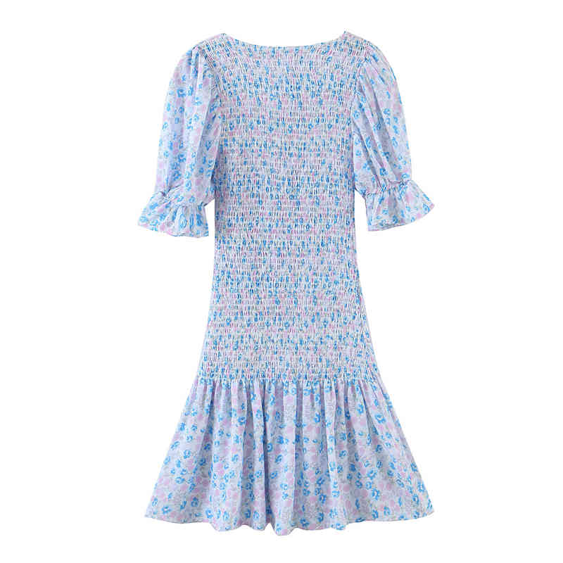 Summer Blogger Style Lovely Chic Floral Print Mini Dress Women Sweet Ruffles O-neck Tight Dresses Female 210514