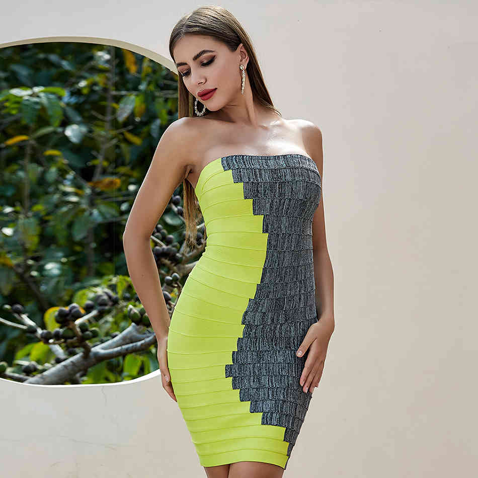 Summer Women Sleeveless Bandage Dress Sexy Strapless Patchwork Bodycon Mini Club Celebrity Runway Party Vestidos 210423