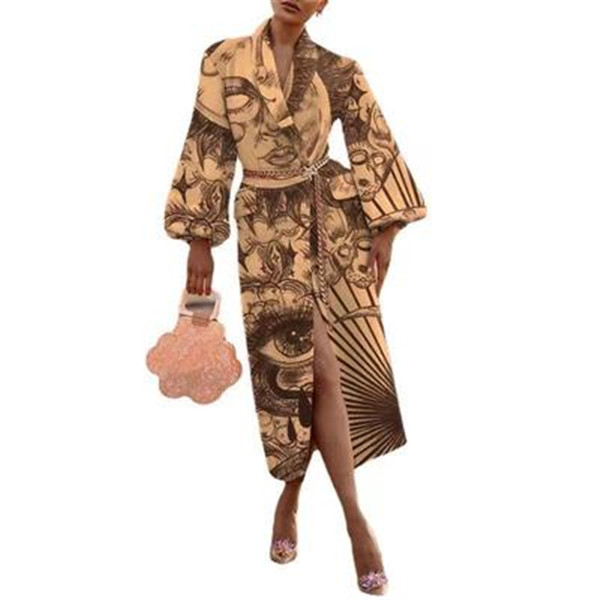 Women's Printed Woolen Coat Casual Warm Lapel Long Sleeve Jacket Winter Fashion B1