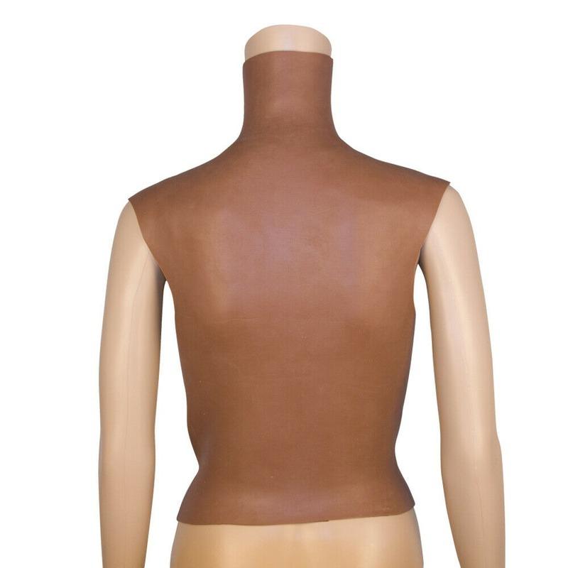 Women's Shapers Artificial Boobs Silicone Breast Half Bodysuit Black Skin Transgender Body Women