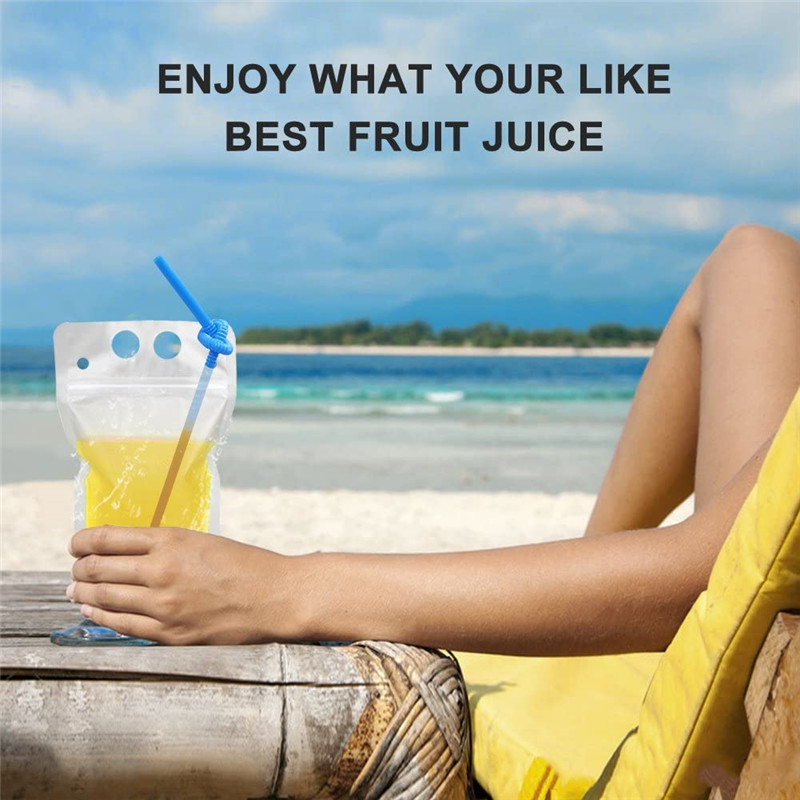 250ml 500ml Party Plastic Water Bags Bottle Disposable Drink Repeat Closed Tote Self-Standing Juice Liquid Bag Heart Clear Pouches for Milk