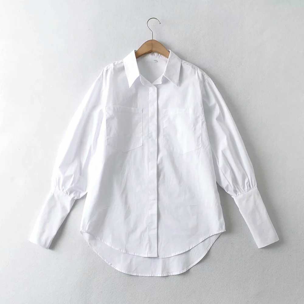 Loose Oversize Solid Simple Turn Down Collar Casual All Match White Shirts Women 210615Z