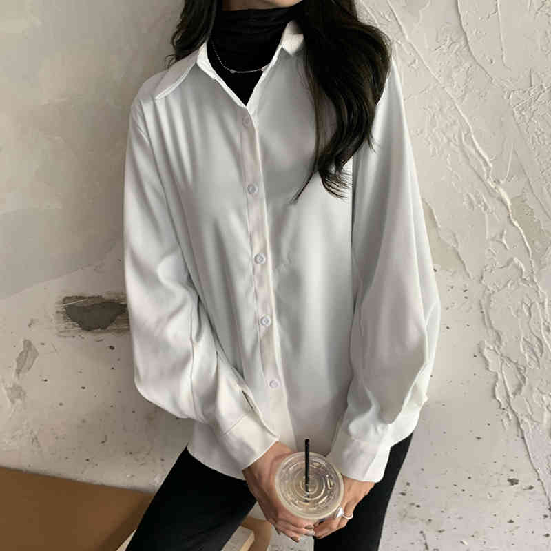 Loose Stylish Brief Lapel Students Chic Oversize Large Size Sweet Slim Gentle All Match Office Lady Shirts 210421
