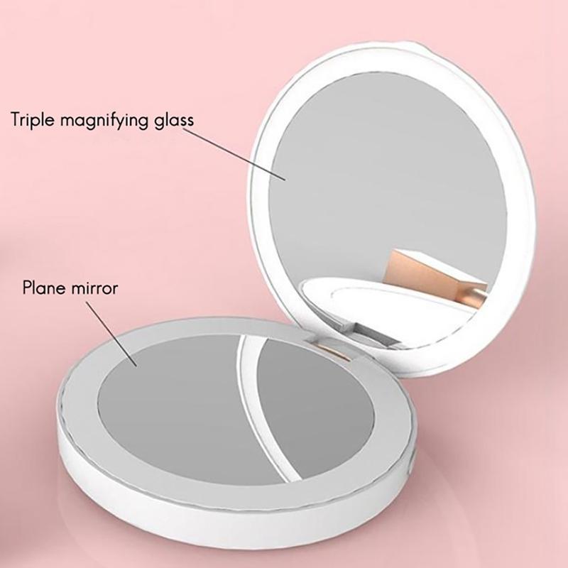 New Makeup Compact Mirrors LED Mini Makeup Mirror Hand Held Fold Small Portable USB Cosmetic 460