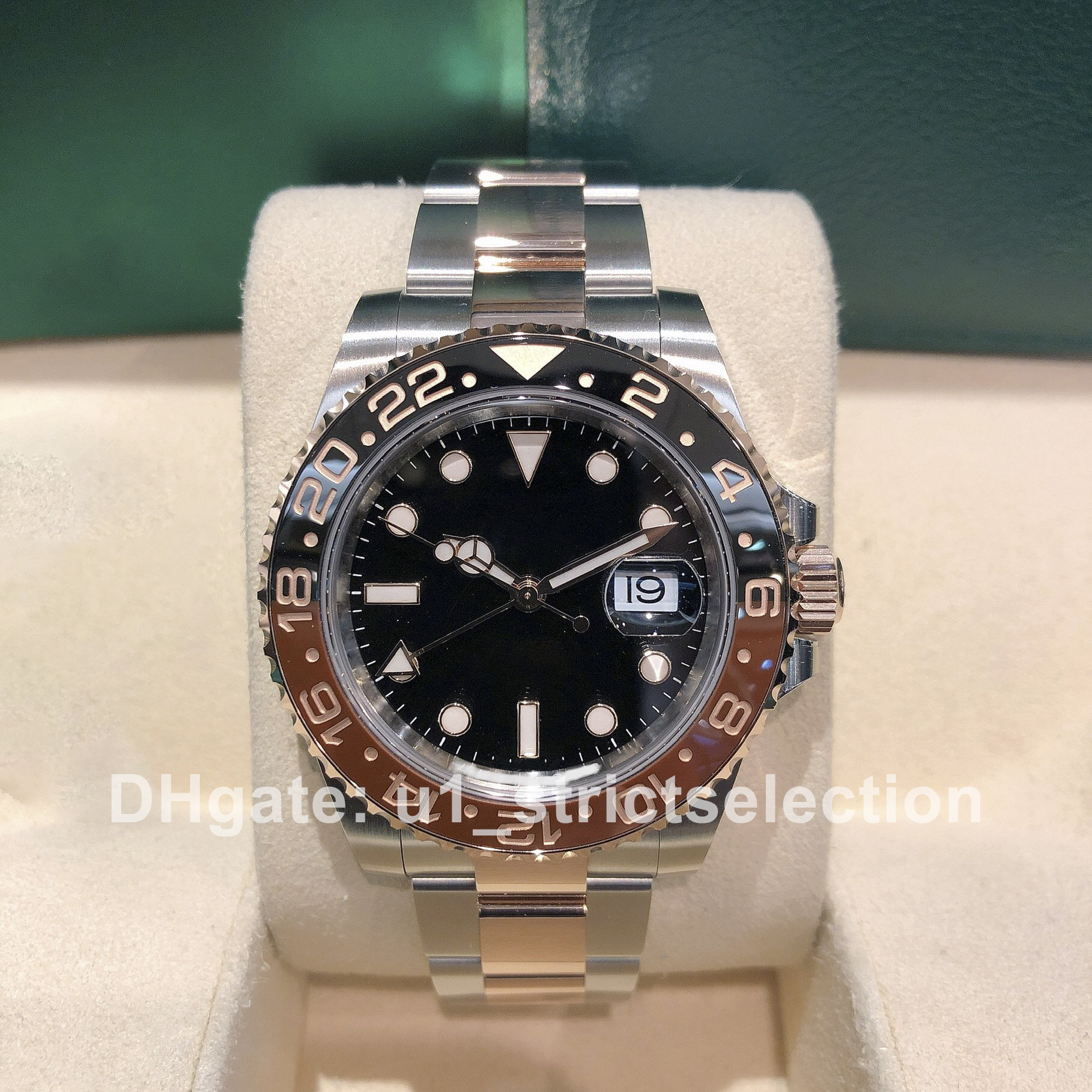 With Box,GMT AAA+ Mens Watch 116400 high quality Ceramic BezelMechanical Automatic President Movement sport Folding Clasp Men Watchs sapphir, Slivery;brown
With Box,GMT AAA+ Mens Watch 116400 high quality Ceramic BezelMechanical Automatic President Movement sport Folding Clasp Men Watchs sapphir, Slivery;brown